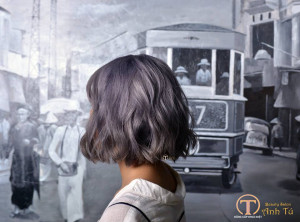 Balayage khói xám mix tím